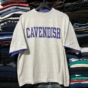 90s vintage Gray Short-Sleeve Tee with Purple Details